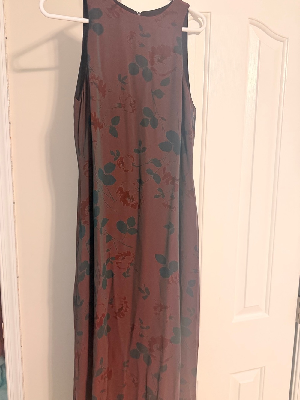 Sleeveless Floral Maxi Dress in Rust with Teal Floral Print